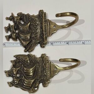Vintage Brass Nautical Wall Hooks – Elizabethan Galleon & Mayflower Ship – Set
